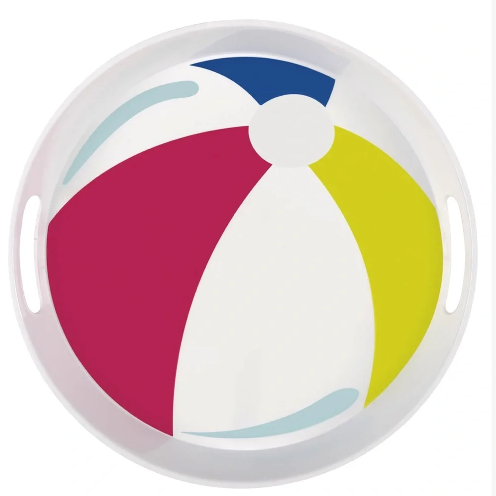Vibrant Summer Fun Beach Ball Plastic Acrylic SERVE WARE Serving Tray 15” Round